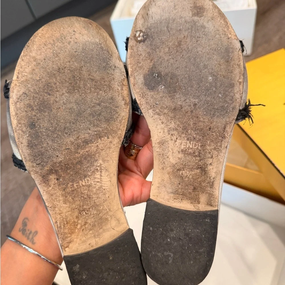 Fendi Beige and navy Slide Sandals - Picture 2 of 6